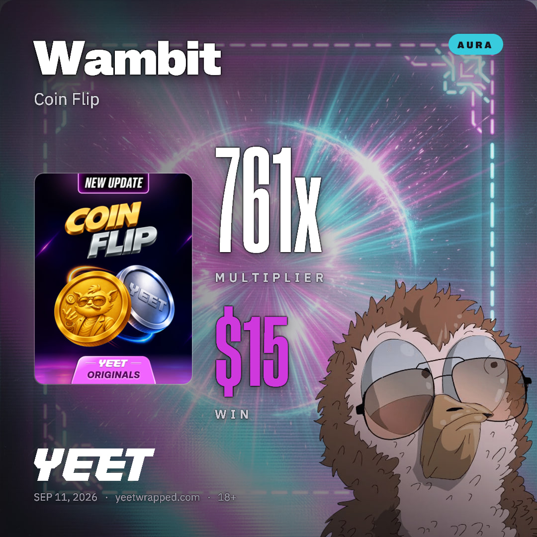 Wambit hit 760.6x on Coin Flip