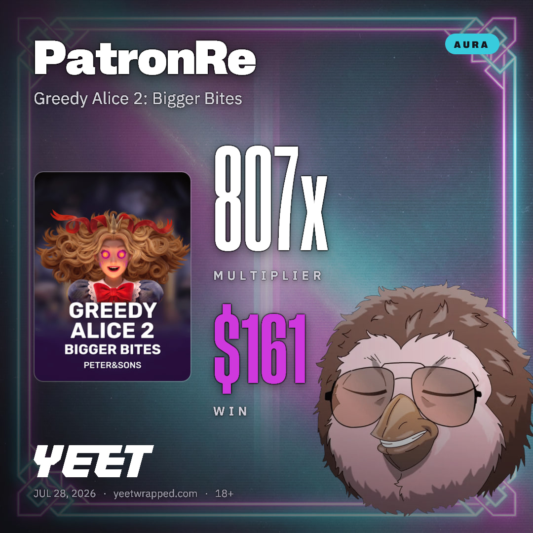 PatronRe hit 807.3x on Greedy Alice 2: Bigger Bites