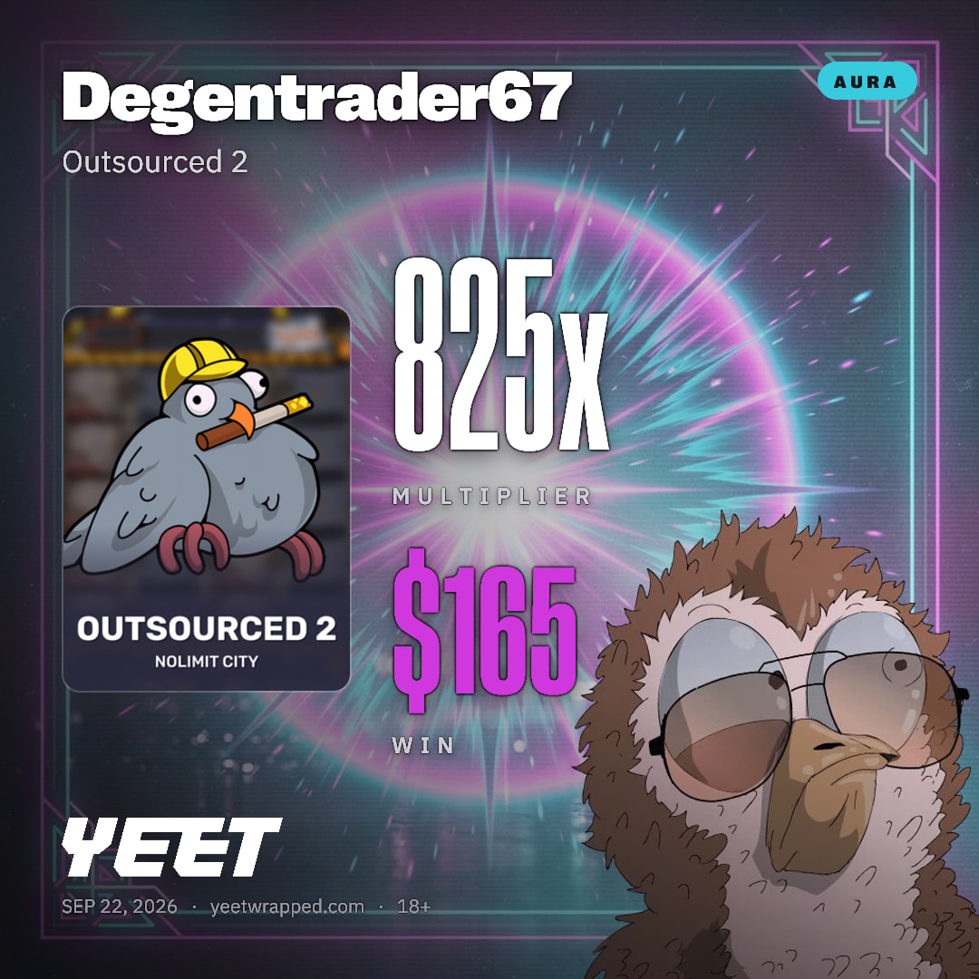 Degentrader67 hit 825.2x on Outsourced 2
