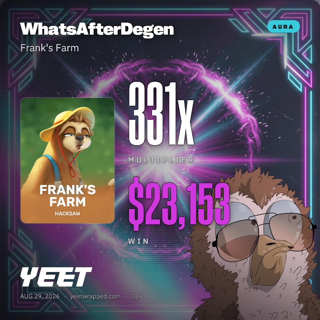 WhatsAfterDegen hit 330.8x on Frank's Farm