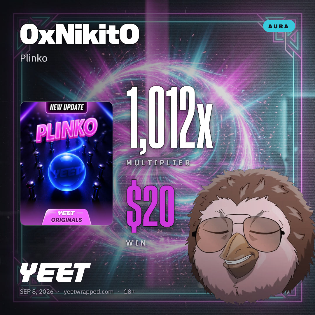 0xNikitO hit 1,012x on Plinko