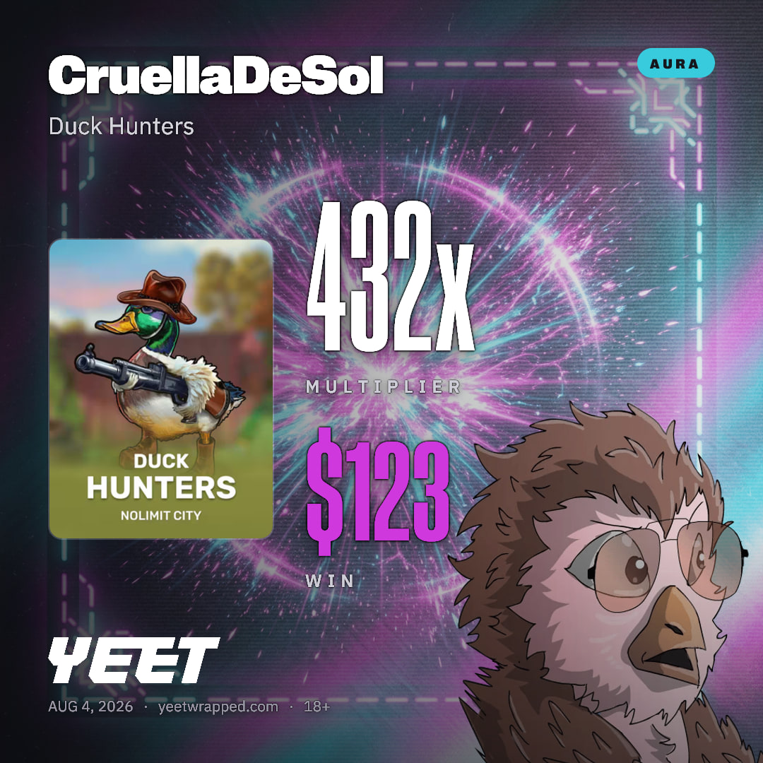 CruellaDeSol hit 432.4x on Duck Hunters