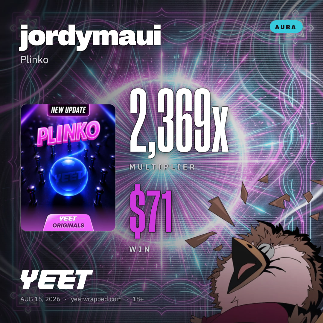 jordymaui hit 2,369x on Plinko