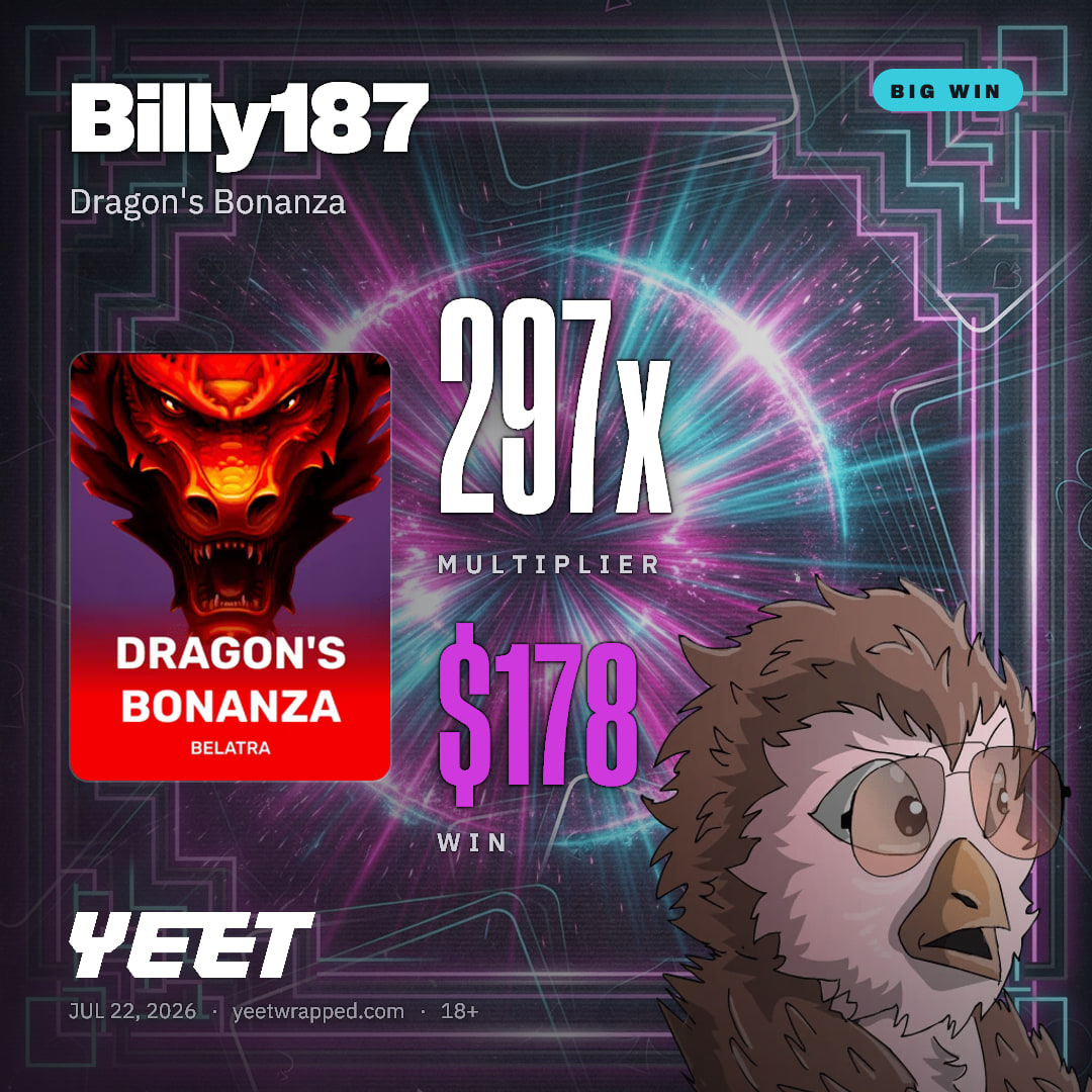 Billy187 hit 296.6x on Dragon's Bonanza