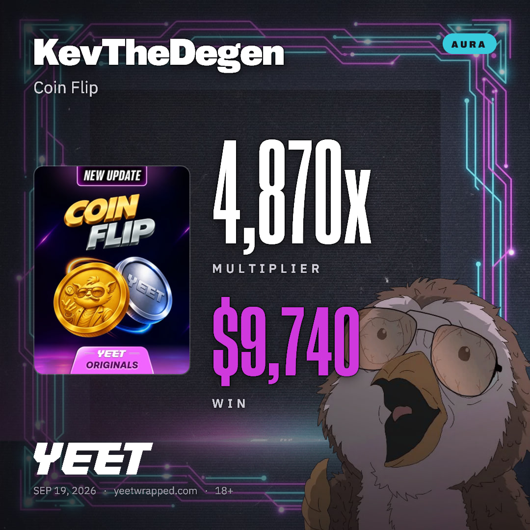 KevTheDegen hit 4,870x on Coin Flip