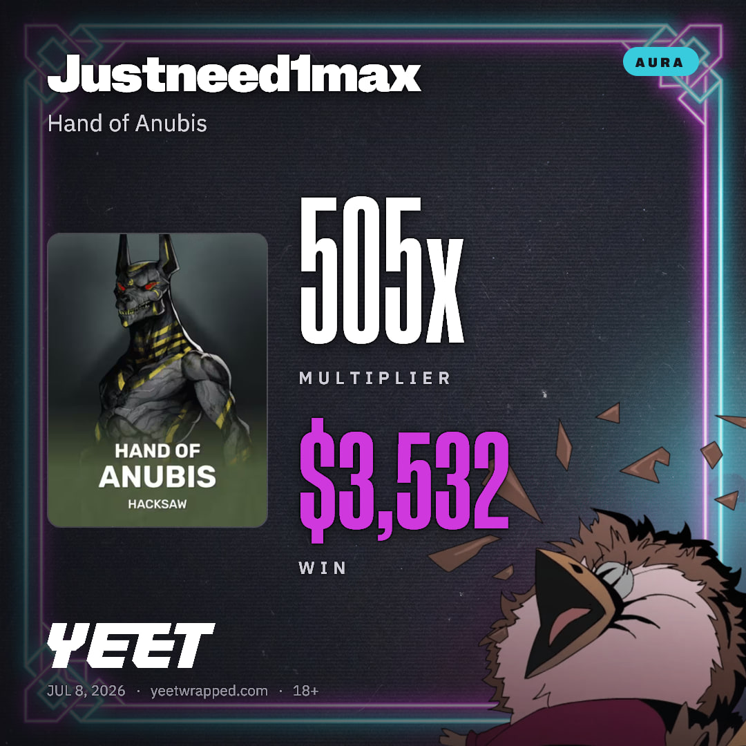 Justneed1max hit 504.5x on Hand of Anubis