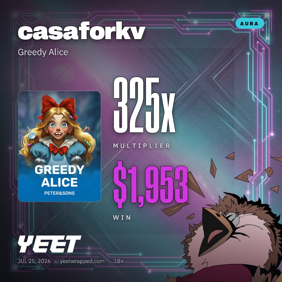 casaforkv hit 325.4x on Greedy Alice