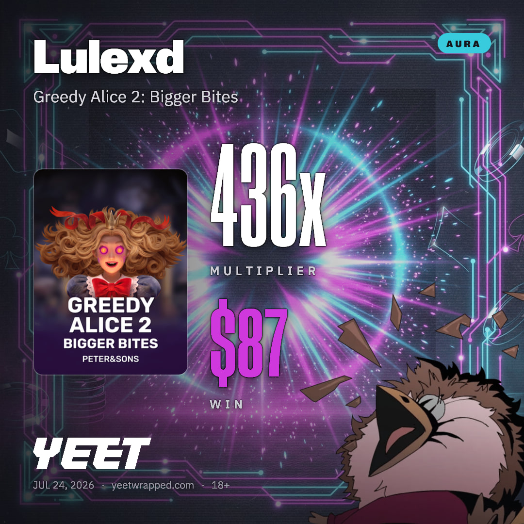 Lulexd hit 435.7x on Greedy Alice 2: Bigger Bites