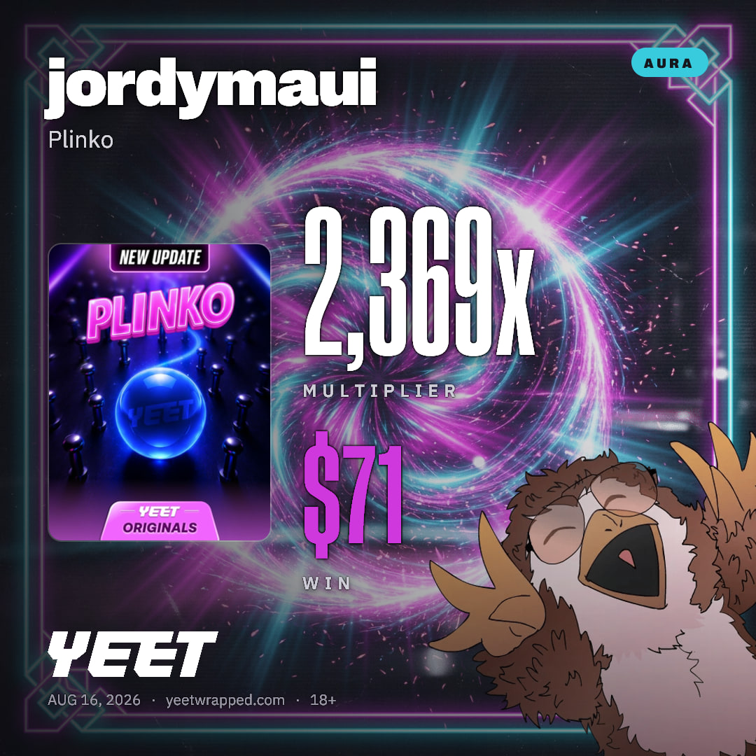 jordymaui hit 2,369x on Plinko